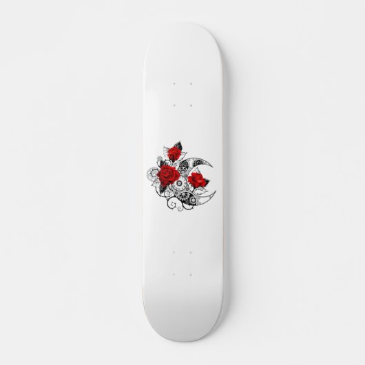 Skateboard Croissant mécanique avec roses rouges (Devant)
