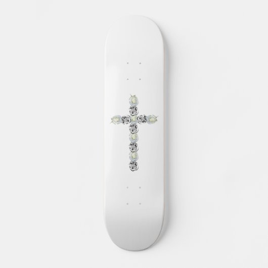 Skateboard Croix d'argent et de rose blanche (Recto)