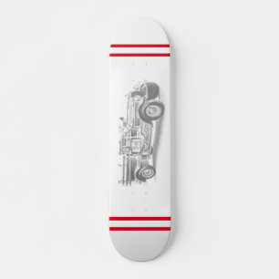 Skateboard croquis au crayon de camion de pompiers vintage de