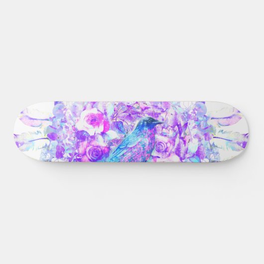 Skateboard Crow Dreamcatcher Blue Purple Floral (Horz)