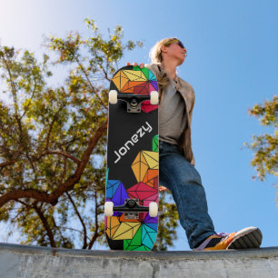 Skateboard Cubes aléatoires 3D Bright Rainbow sur Black Ajout