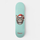Skateboard Custom Cute Christmas Cat with Santa Hat (Recto)