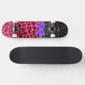 Skateboard Custom name dark gray glitter pink leopard bow (Horz)
