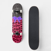 Skateboard Custom name dark gray glitter pink leopard bow (Recto)