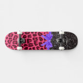 Skateboard Custom name dark gray glitter pink leopard bow (Horz)