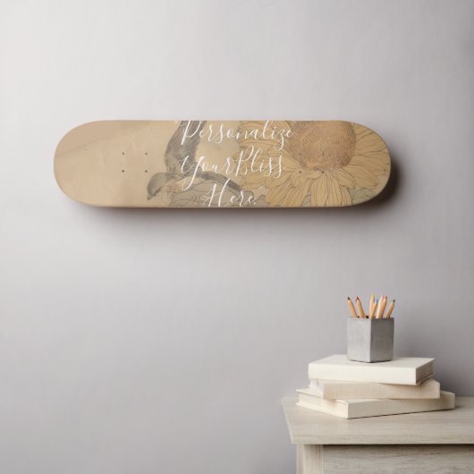 Skateboard CUSTOM Nostalgic Sunflower & Bird Art Print (Art mural (Horz))