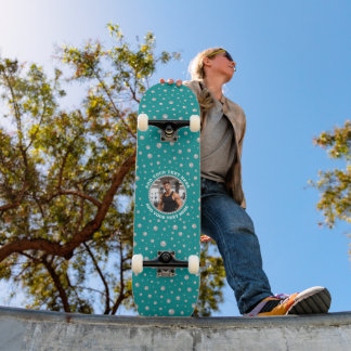 Skateboard Custom Photo in Pearl Circle on Cyan-Green
