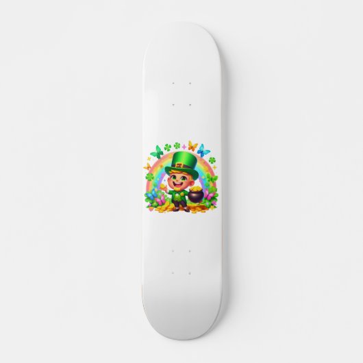 Skateboard Cute arc-en-ciel Leprechaun avec or (Devant)