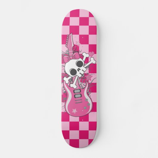 Skateboard Cute crâne avec guitare rose (Recto)
