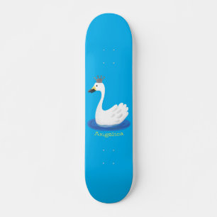 Skateboard Cute cygne blanc avec dessin de la couronne