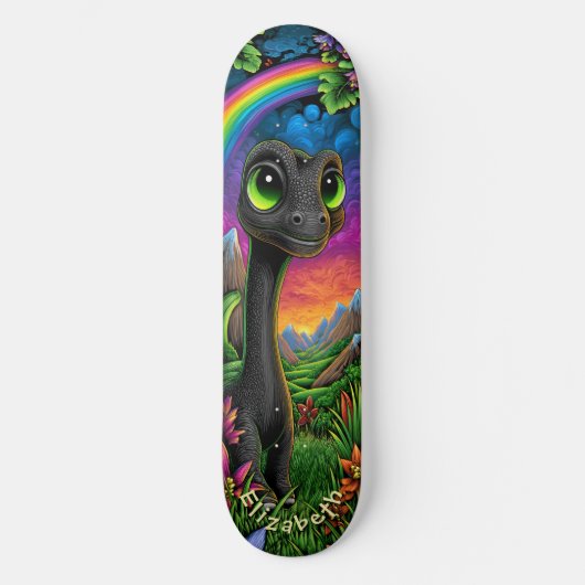 Skateboard Cute Dinosaur Fantasy Mountains Cool Children Art (Recto)