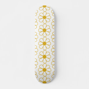 Skateboard Cute Floral Daisy Motif Mustard Or et blanc