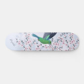 Skateboard Cute Green Hummingbird Cherry Blossom Ajouter Nom  (Horz)