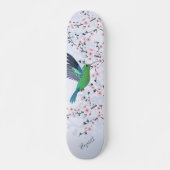 Skateboard Cute Green Hummingbird Cherry Blossom Ajouter Nom  (Devant)
