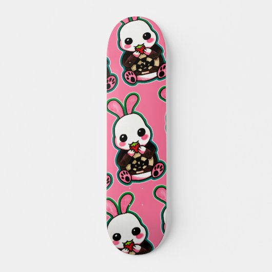 Skateboard Cute lapin rose et blanc de Pâques Lapin fraise (Devant)