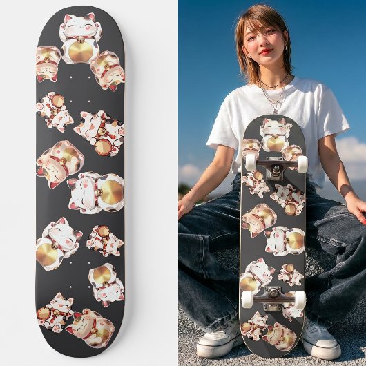 Skateboard Cute Maneki Neko Japanese Lucky Cat Pattern