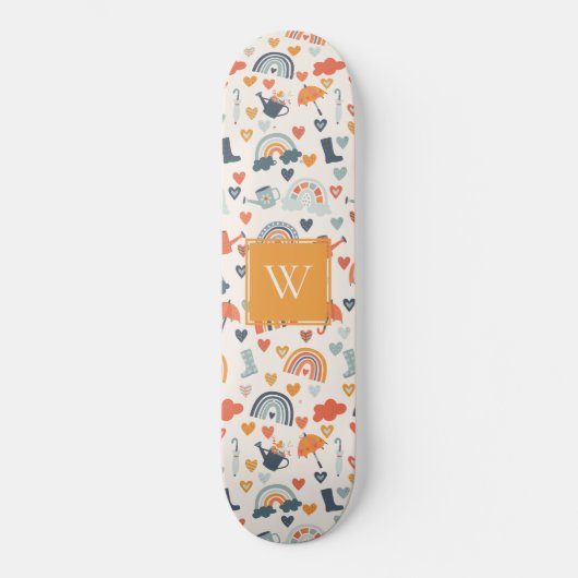 Skateboard Cute Orange Blue Spring Rainbow Clouds Motif (Recto)