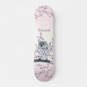 Skateboard Cute Owl Cherry Blossom Pink Ajouter Nom (Devant)