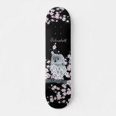 Skateboard Cute Owl Cherry Blossom Pink Black Ajouter Nom (Devant)