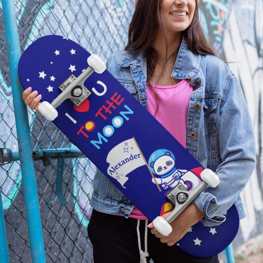 Skateboard Cute Panda Ours Astronaut Sur Rockship Kids