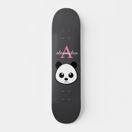 Skateboard Cute Panda Ours Personnalisé Monogramme Gris Arriè (Devant)