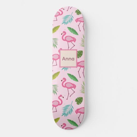 Skateboard Cute Pink Flamingo with Tropical Leaves custom  (Recto)