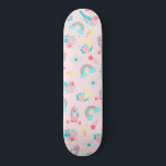 Skateboard Cute Pink Teal Unicorn Rainbow<br><div class="desc">Ce motif mignon et magique est parfait pour la femme ou la fille à l'humour et à la mode. Il présente des illustrations dessinées à la main de licornes, des fleurs avec des feuilles, des arcs-en-ciel et des étoiles filantes sur le dessus d'un simple arrière - plan rose vif. Le...</div>