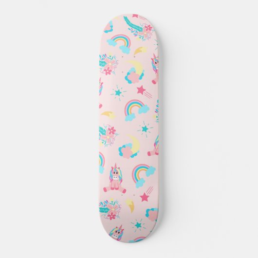 Skateboard Cute Pink Teal Unicorn Rainbow (Recto)