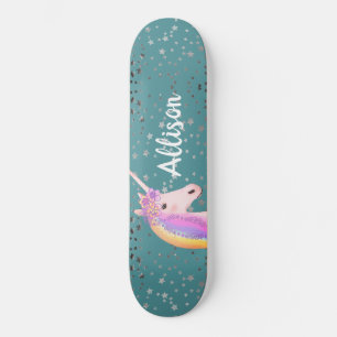 Skateboard Cute Rainbow Unicorn Stars Turquoises Girls Person