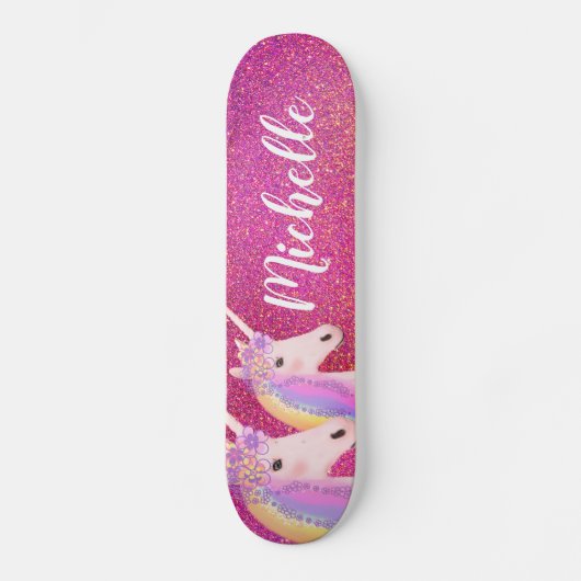 Skateboard Cute Rainbow Unicorns Parties scintillant rose Per (Recto)