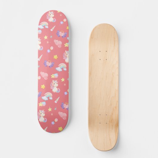 Skateboard Cute rose douce licorne arc-en-ciel Motif (Recto)