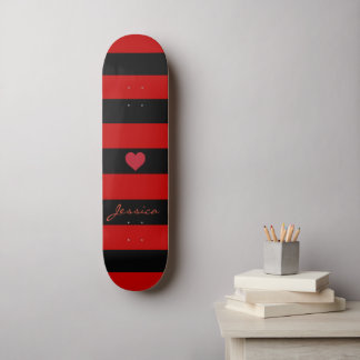 Skateboard Cute tendance Rouge Noir rayures Coeur Personnalis