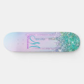 Skateboard Cute Turquoise Unicorn Rainbow Parties scintillant (Horz)