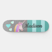 Skateboard Cute Unicorn Parties scintillant Coeurs Turquoises (Horz)