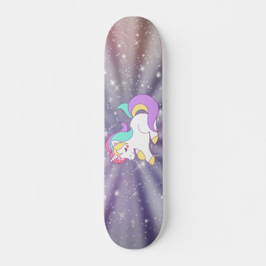 Skateboard Cute Unicorne, Arc en ciel, Galaxie (Devant)