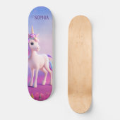 Skateboard Cute Unicorne Blanche Avec Rose & Bleu Mane (Recto)