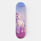 Skateboard Cute Unicorne Blanche Avec Rose & Bleu Mane (Recto)