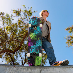 Skateboard Cyan Magenta Lime Cyberpunk Extrêmement 3D