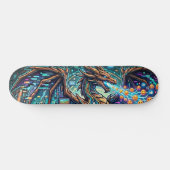 Skateboard Cyber-Neon Blue Dragon Glitch Art Mural Design (Horz)