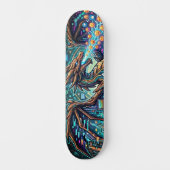 Skateboard Cyber-Neon Blue Dragon Glitch Art Mural Design (Recto)