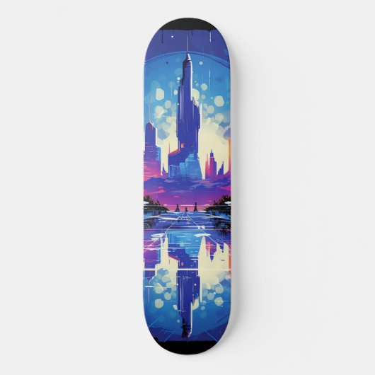 Skateboard Cyberpunk City Skyline futuriste (Recto)
