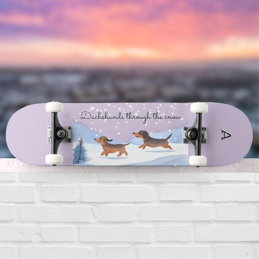 Skateboard Dachshunds À Travers La Neige Monogrammé Noël