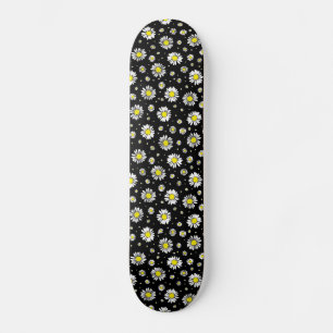 Skateboard Daisées - Patinage Floral Noir