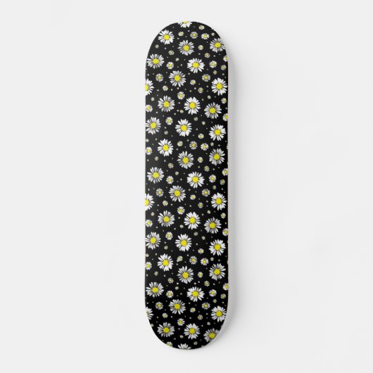 Skateboard Daisées - Patinage Floral Noir (Recto)