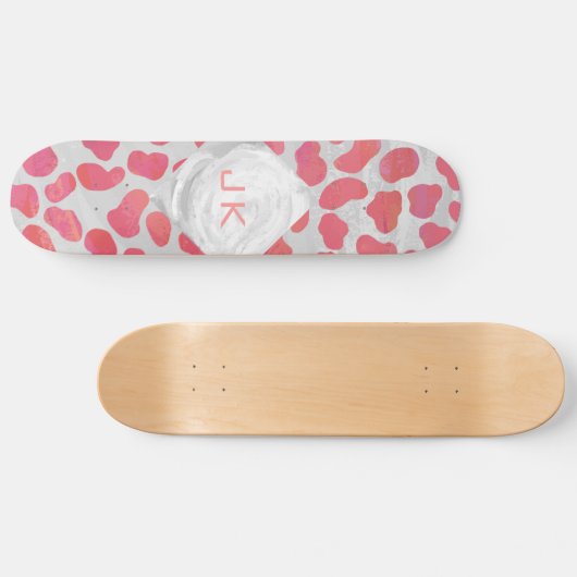 Skateboard Dalmatie rose et blanc avec monogramme (Horz)