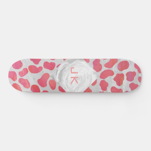 Skateboard Dalmatie rose et blanc avec monogramme (Horz)