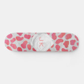 Skateboard Dalmatien Rose et Blanc avec Monogramme (Horz)