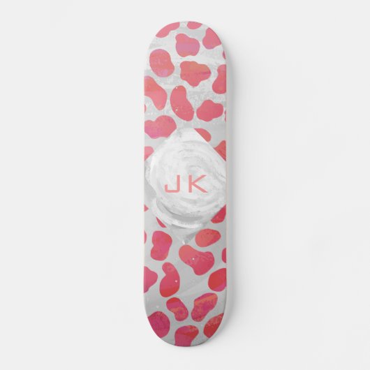 Skateboard Dalmatien Rose et Blanc avec Monogramme (Recto)