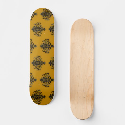 Skateboard Damas noir sur motif jaune moutarde (Recto)
