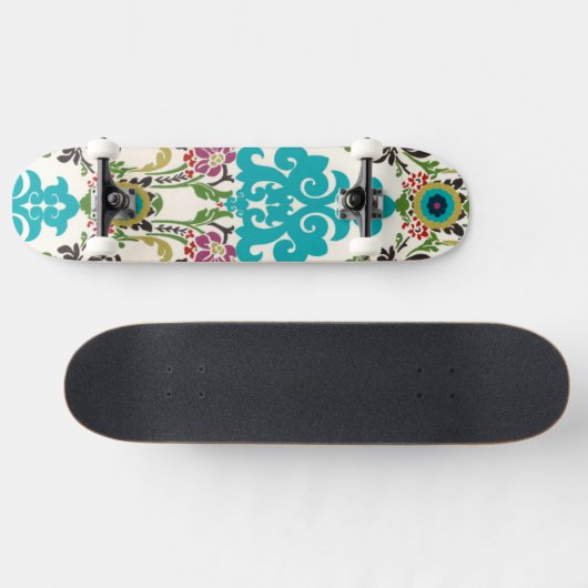 Skateboard Damask Floral Patterns Plum Turquoise (Horz)